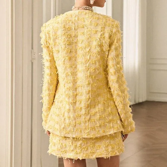 Multicolor Casual Women's Round Neck Long Sleeve Jacquard Jacket And Skirt Set - Picture 2 of 7